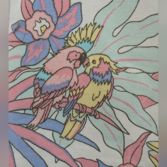 NEW Talbots Canvas A Line Skirt 4 Petite Ivory Pastel Jungle Tropical Parrot 4P - Picture 8 of 15